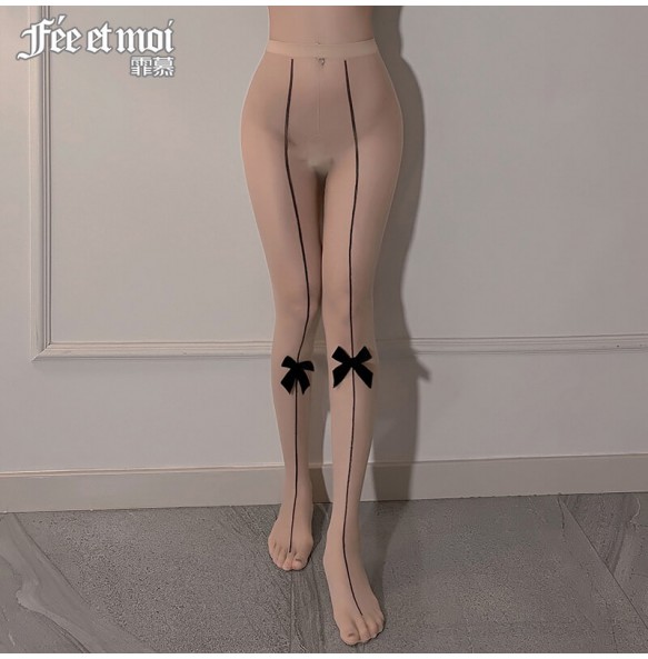 FEE ET MOI - Bow Open-Crotch Pantyhose (Black - Skin)